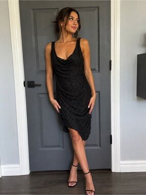 Express Black Floral Lace Cowl Neck Ruched Mini Dress Size 2